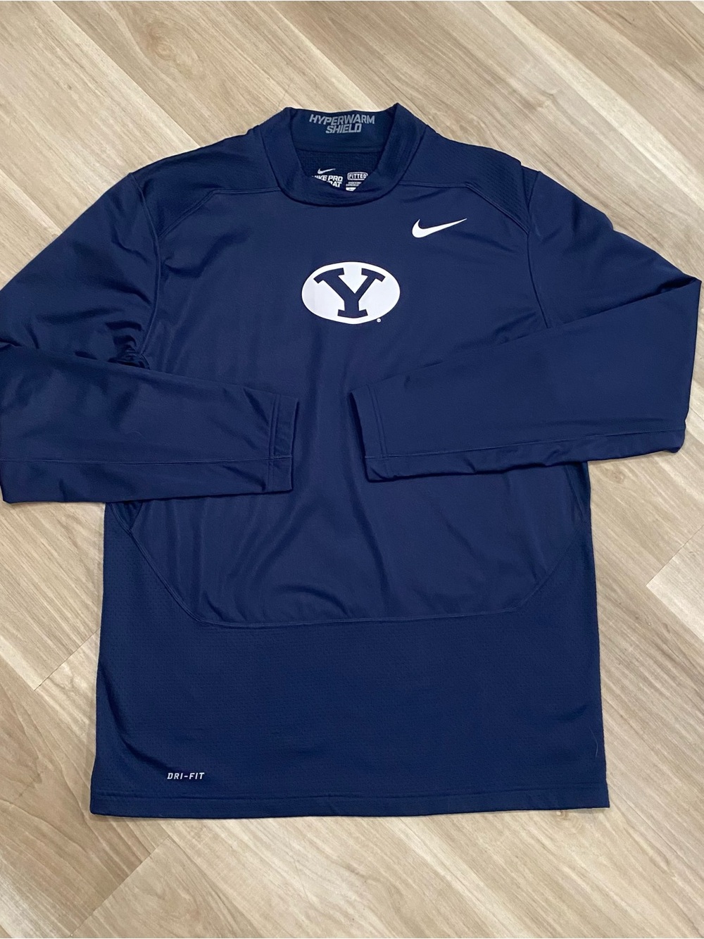 Nike Pro Combat BYU Cougars Hyperwarm Shield Shirt Mens XL Blue Long Sleeve